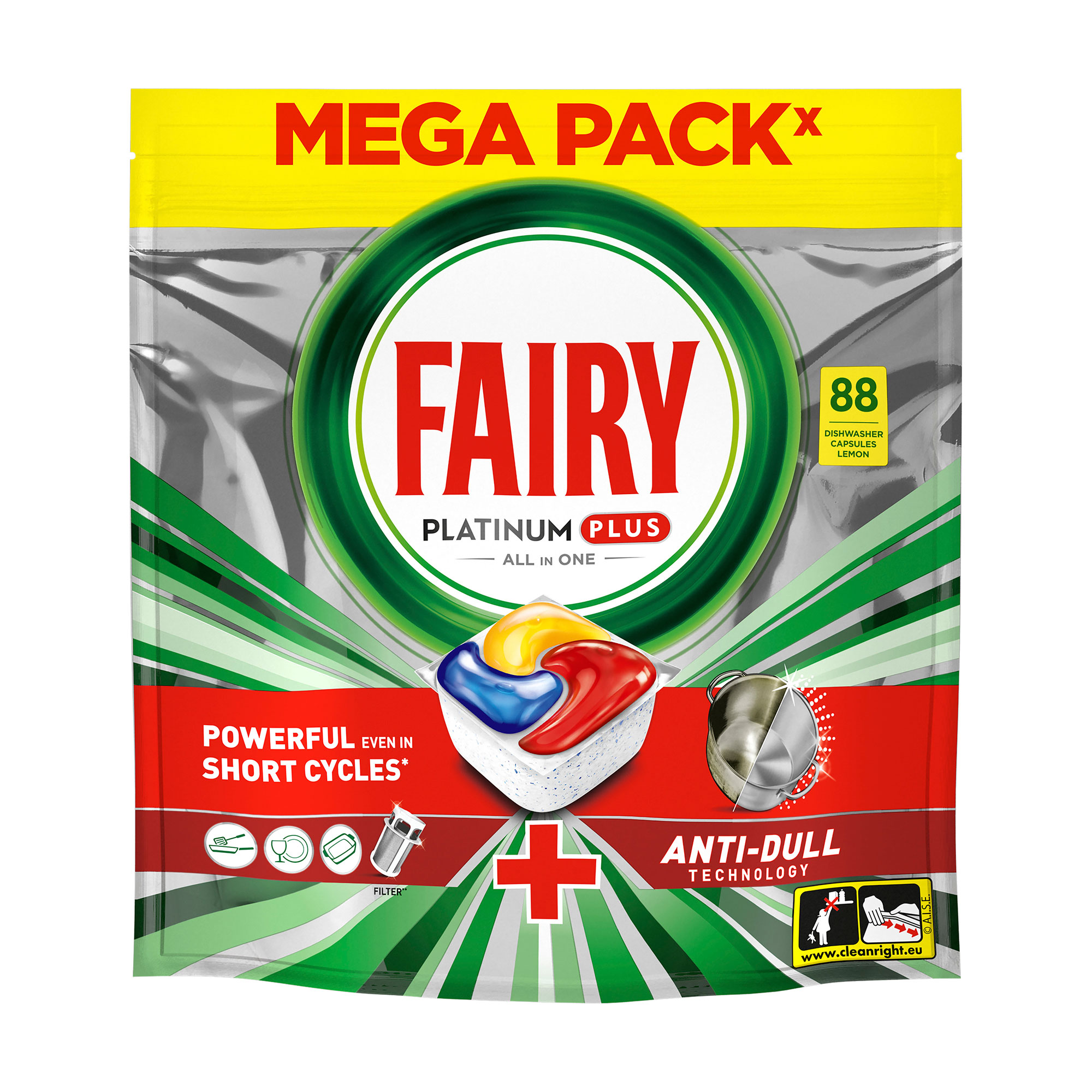 Капсули для посудомийної машини Fairy Platinum Plus Все в 1, з ароматом лимону, 88 шт