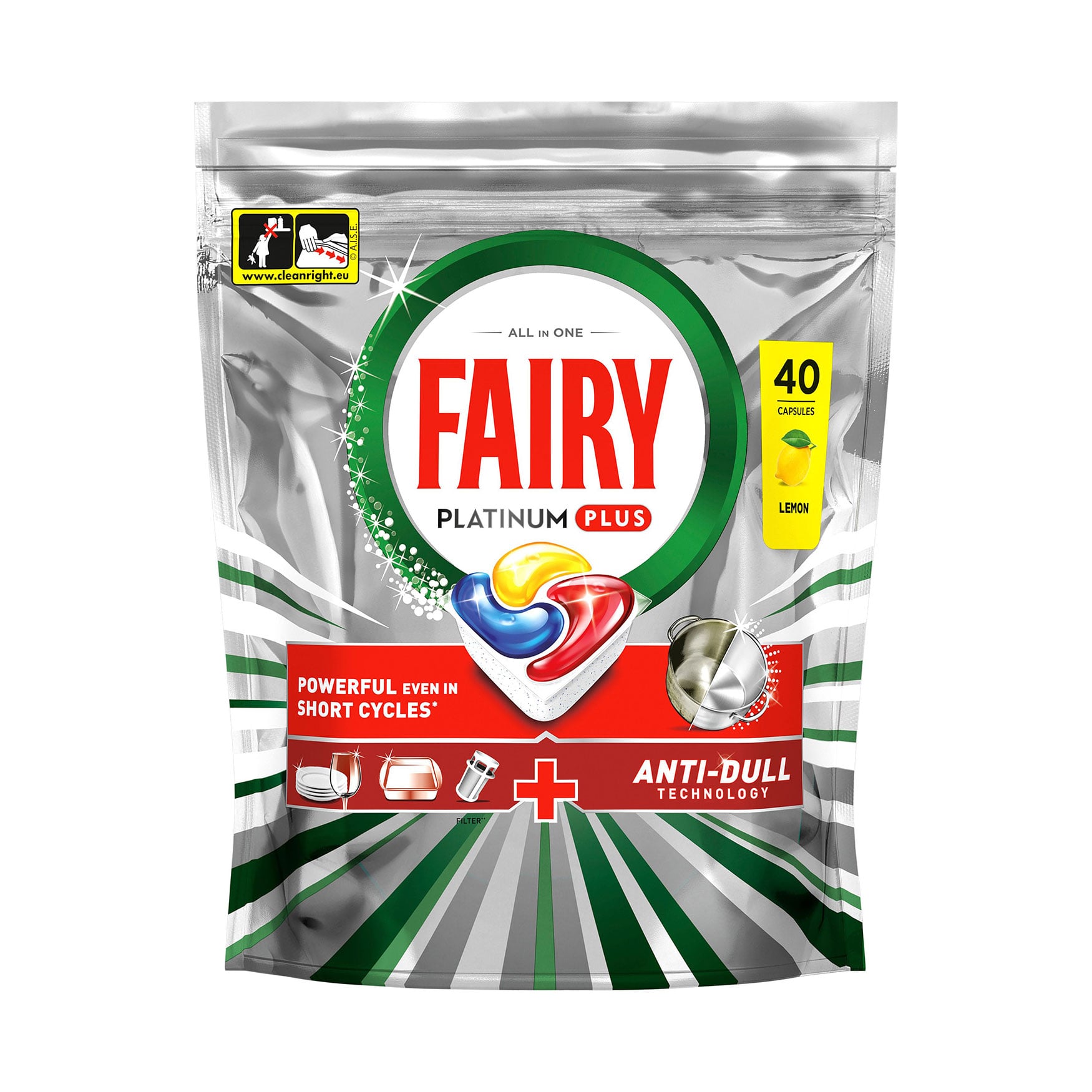 Капсули для посудомийної машини Fairy Platinum Plus Все в 1, з ароматом лимону, 40 шт